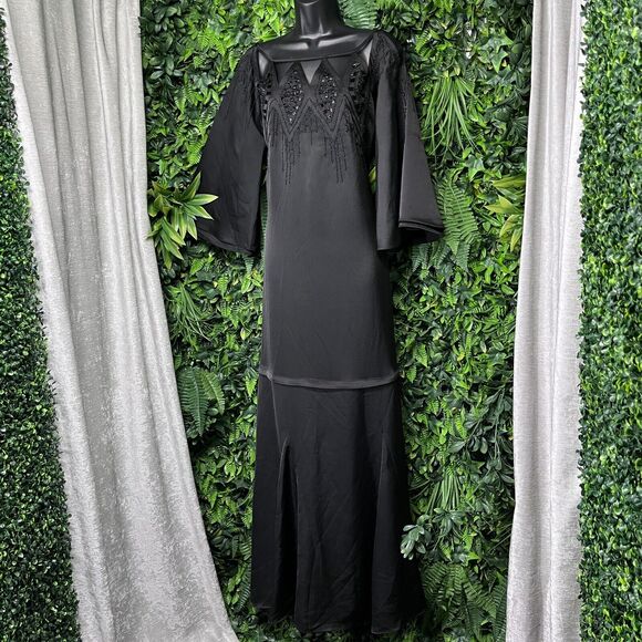 BCBGMAXAZRIA Dress Women Small Black Beaded Gown Boho Whimsigoth $428 NWT 1901 - Picture 3 of 12